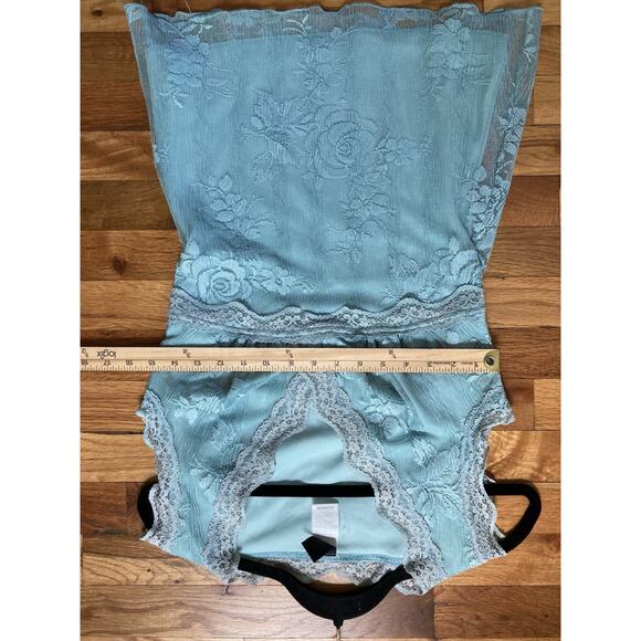 Y2k 90s Vintage Wrapper Womens Blue Lace Trim Floral Babydoll Blouse Size Medium - Picture 6 of 6